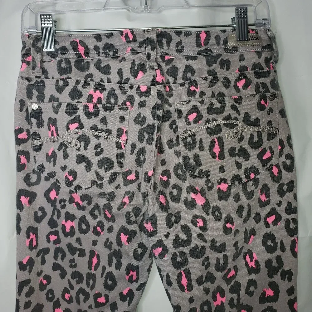 JUSTICE Gray Stretch Jeans with Pink and Black Leopard Spots Girls Size 16R